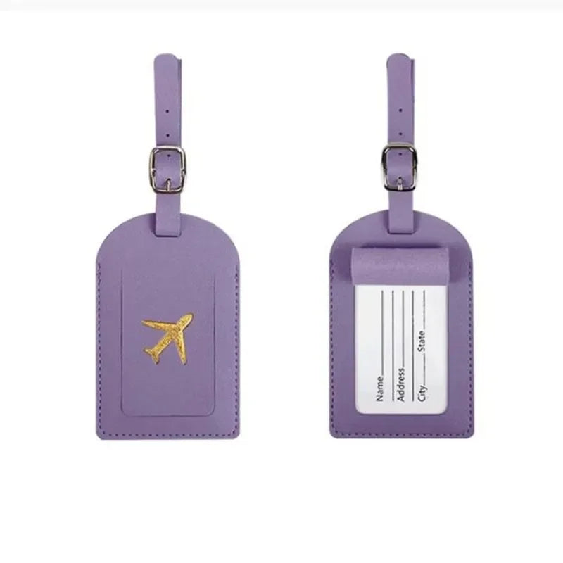 Stamped Leather Business Luggage Tag Suitcase Address Label Luggage Boarding Case Label Name ID Address Clip Travel Accessories