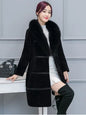 Women's Elegant Imitation Faux Fur Collar Warm Coat Fashion Plush V-Neck Button Detail