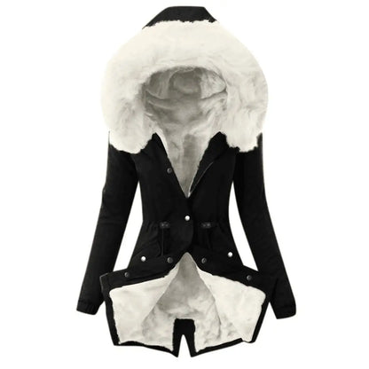 Women's Faux Fur Collar Hooded Warm Cotton Jacket