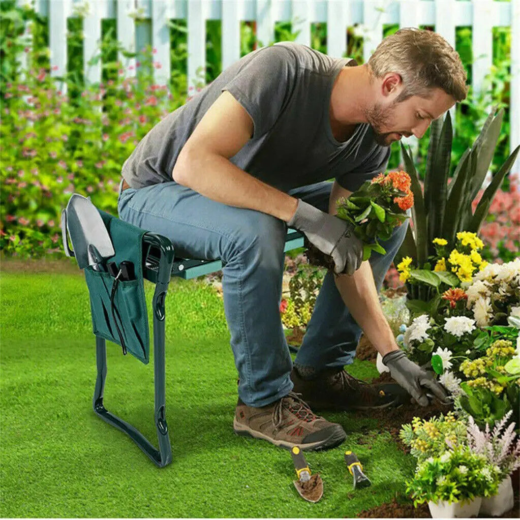 Heavy Duty Garden Kneeler Seat, Thickend Soft Eva Pad, Foldable Garden Stool Pouch, Steel Frame, Gardening Bench