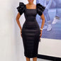 CM.YAYA Women Ruffles Short Sleeve Square Collar Knee Length Dress Street