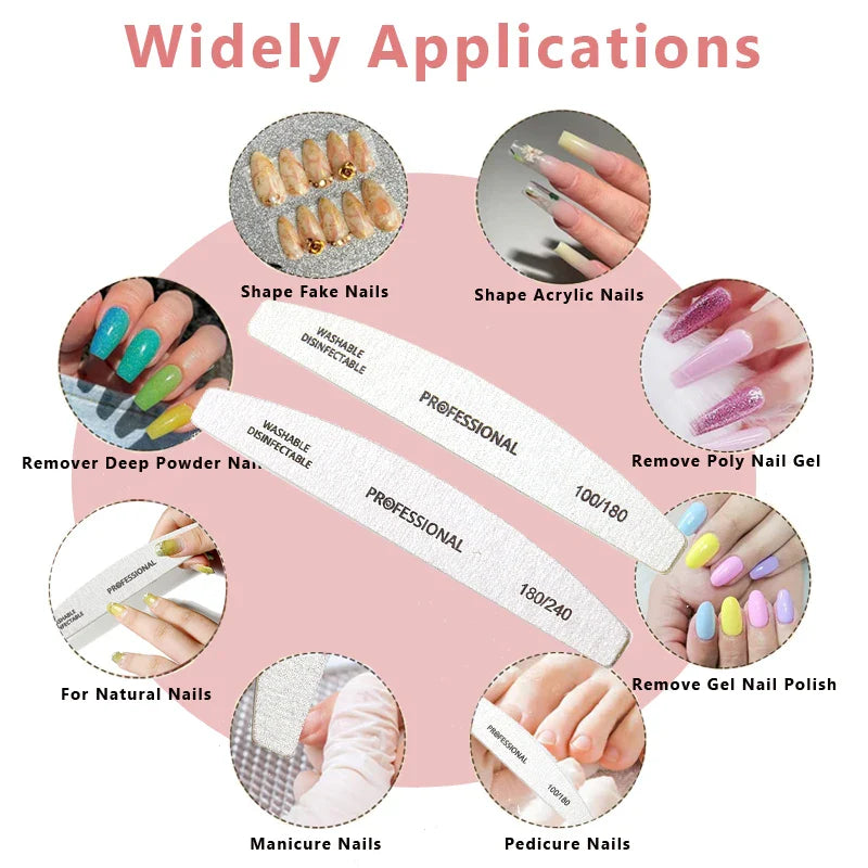 10pcs/Lot Wooden Nail Files Professional 100 180 240 Emery Board Manicure Buffer Grey Boat Double-sided Wooden Pedicure Buffers