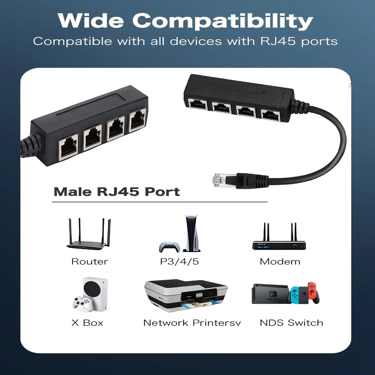Ethernet Splitter, RJ45 1 Male to 4 x Female LAN Ethernet Splitter Adapter Cable Suitable Super Cat5,Cat5e,Cat6,Cat7 LAN Adapter