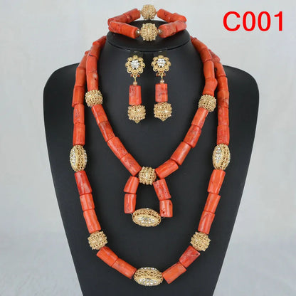 Fashion African Jewelry Set Nigerian Wedding Orange Coral Jewelry Set for Bride