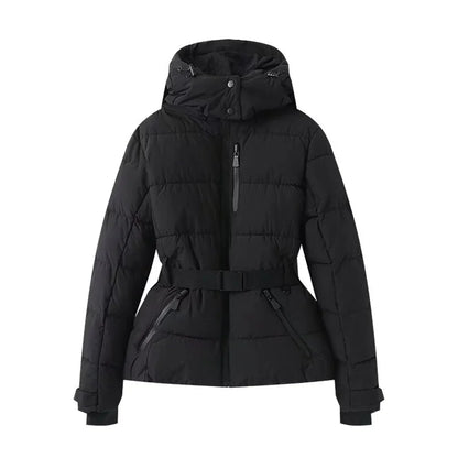 Women's warm skiing series waist down cotton jacket winter new hooded slim fit