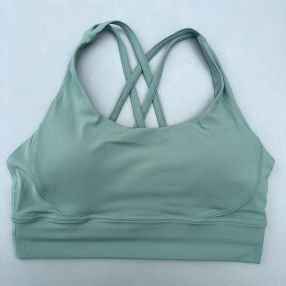 Solid Color Soft Cross Back Women Fitness Bra Tights Yoga Vest High Strength Shockproof Gym Sports Top Push Up With Chest Pad