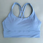 Solid Color Soft Cross Back Women Fitness Bra Tights Yoga Vest High Strength Shockproof Gym Sports Top Push Up With Chest Pad