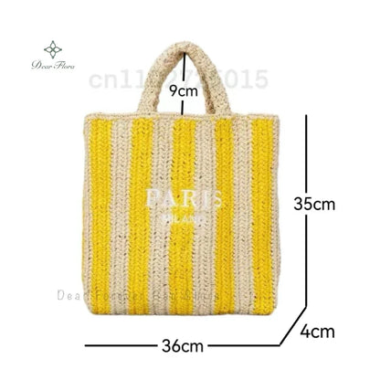Women's Fashion Large Capacity Handmade Straw Knitting Tote Bag Summer Travel Beach Shoulder Bags Casual Simple Portable Handbag