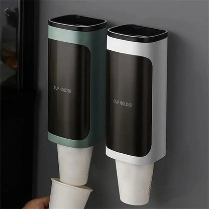 Cream Disposable Cup Holders Household Wall-Mounted Automatically Drop Punch-Free Paper Cups Dust-Proof Drinking Fountain Racks