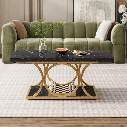 Tribesigns Rectangle Coffee Table, 47.24-inch Modern Coffee Tables for Living Room, 2-Tier Faux Marble Wood Coffee Table