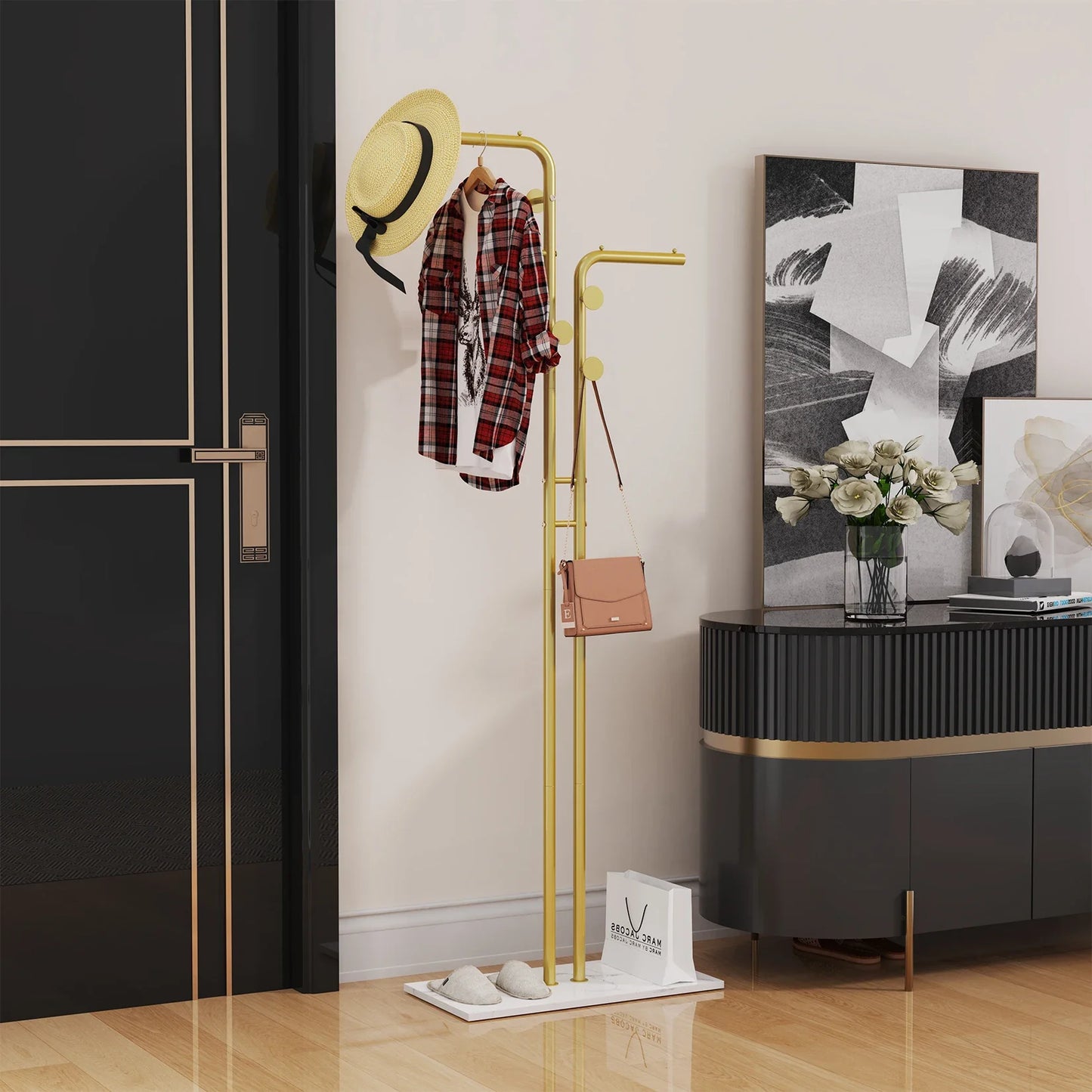 Heavy Duty Metal Dual-pole Clothes Rail Anti-Collapse Garment Rack Coat Hanger Stand Stable Stone Base
