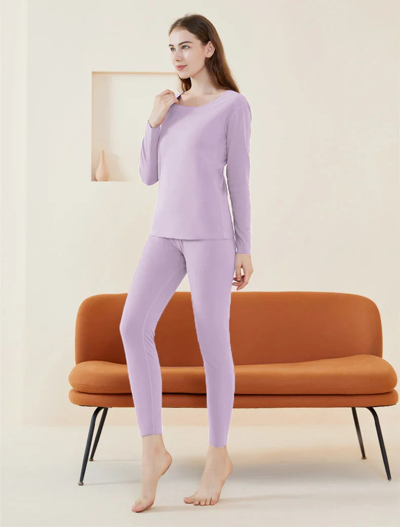 Women's Seamless Thermal Underwear Set Winter Warm Comfortable Solid Lingerie Long Johns Sexy Knitted Polyester Elastane Blend
