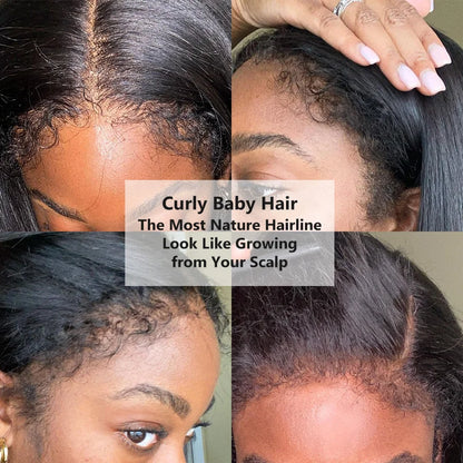 4C Edges Kinky Straight 13x6 HD Lace Frontal Wig Human Hair 7x5 Lace Front Human Hair Wigs Natural Baby Hair Lace Wigs on Sale