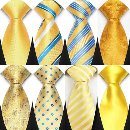 8cm Width Yellow Color Neck Ties For Men Paisley Dots Handmade