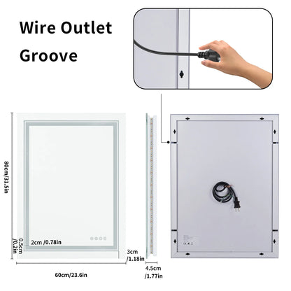 Large Full Size RGB LED Bathroom Mirror with Lights, Dimmable Wall Mirrors, Smart Anti-Fog, Vertical and Horizontal