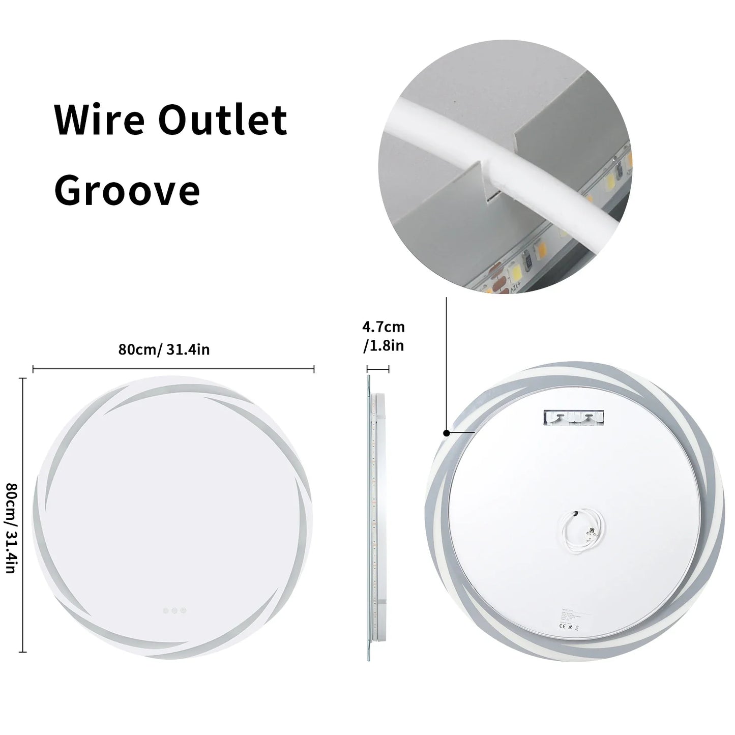 Anti-fog LED Bathroom Mirror Circle Backlit HD Wall Mounted Vanity Mirror Shatterproof 3 Colors Lights Adjust