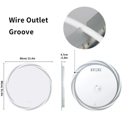 Anti-fog LED Bathroom Mirror Circle Backlit HD Wall Mounted Vanity Mirror Shatterproof 3 Colors Lights Adjust