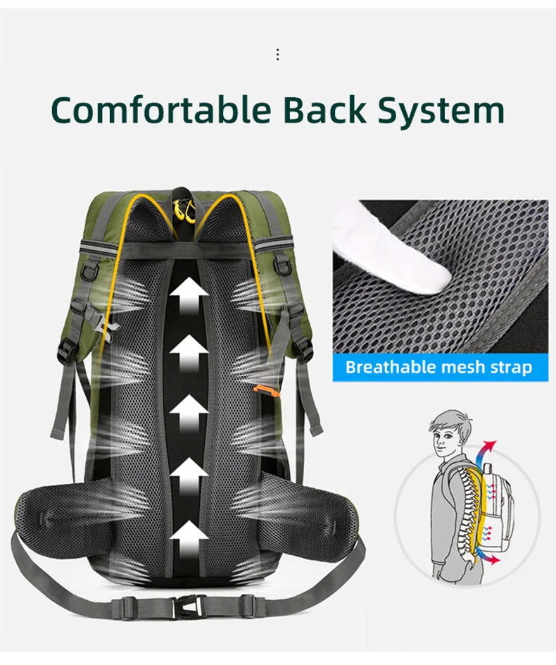 50L Travel Backpack Camping Men Large Hiking Bag Tourist Rucksack Waterproof Outdoor Sports Climbing Mountaineering Bag Luggage