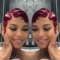 Finger Wave Brazilian Remy Human Hair 13x4 Lace Front Wig 180% Density Pixie Cut for Natural Look  Black 99j wig