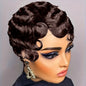 Women's Brown Short Ocean Pixie Wave 100% Human Hair Wig