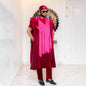 African Clothes for Men Clothing High-Quality Pink Embroidery With Hat Flannelette 3 Pcs Set