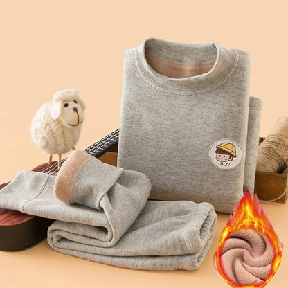 Unisex Thermal Long Johns Set for Kids 2-14 Years Winter Fleece Thick Underwear Soft Toddler Homewear Polyester Daily Wear