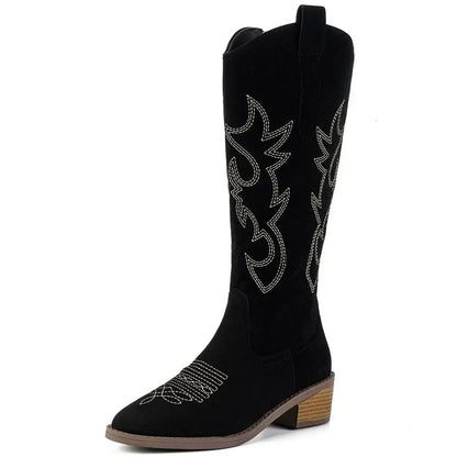 Women Chelsea Cowboy Knee High Boots for Women Mid Heels Walking Shoes Winter