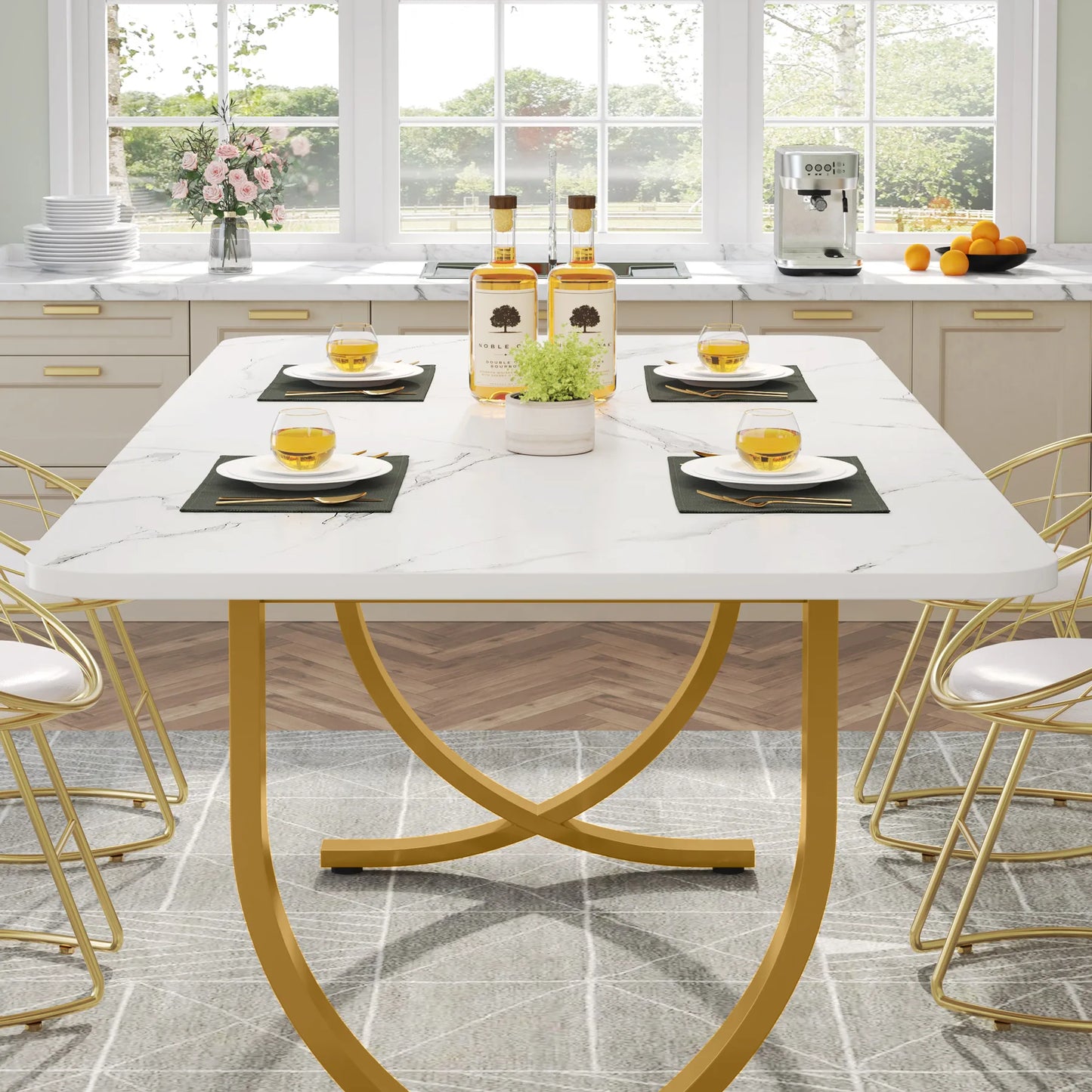 Tribesigns 63-Inch Rectangular Dining Table for 4 to 6, Modern Kitchen Table with Faux Marble Table Top, White Dinner Tables