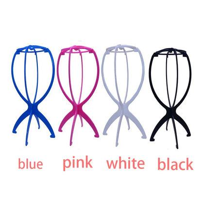2PCS Folding Wig Stand Plastic Adjustable Portable Hat Display Stand Durable Mannequin Dummy Head Plastic Black, pink, blue