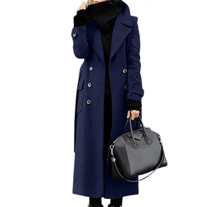 Women's Woollen Double-breasted Mid-calf Long Sleeves Jacket