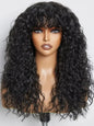 100% Human Hair Wigs with Bang Full Wig Brown Black Highlight Water Wave
