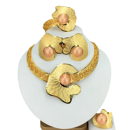 Fashion Dubai Gold-Plated Jewelry Set Simple Style African Necklace All Copper