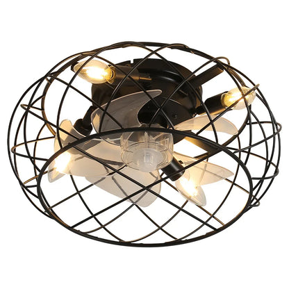 KOMORE Black Cage Ceiling Fan Light with Remote 5 Blades DC Motor for Office, Living Room, Bedroom