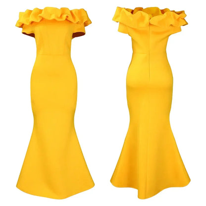 Elegant Women Long Evening Dresses Ruched Off Shoulder Slim Bodycon Mermiad