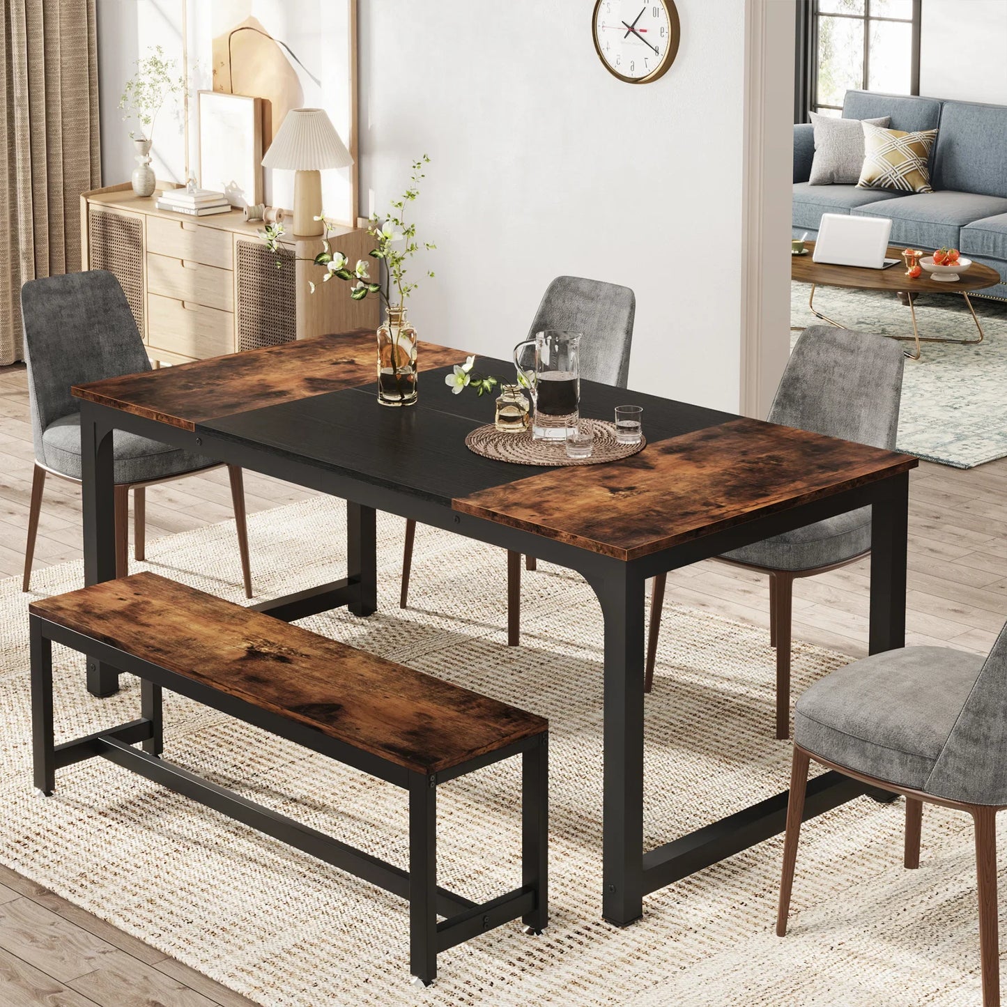 Tribesigns 63"x31.5" Dining Table, Industrial Kitchen Table for 6-8 Person, Rectangular Dinner Table for Dining Room Kitchen