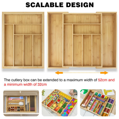 Kitchen Cutlery Drawer Organizer with 6 - 8 Compartments, Ideal Storing Knives, Forks and Other Utensils Cutlery Organizer Tray