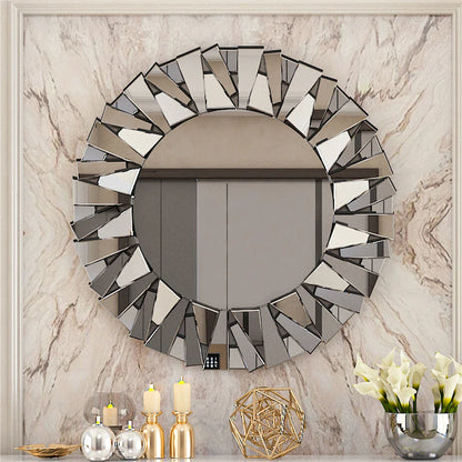 Unique Sunburst Decorative Wall Mirror Round 800MM Silver Beveled Glass Accent Mirrors Bathroom