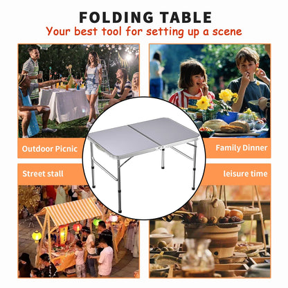 3FT/90CM Picnic Folding Tables, Aluminium Foldable Portable Adjustable Height Lightweight for Camping BBQ, 90x60x37/67cm
