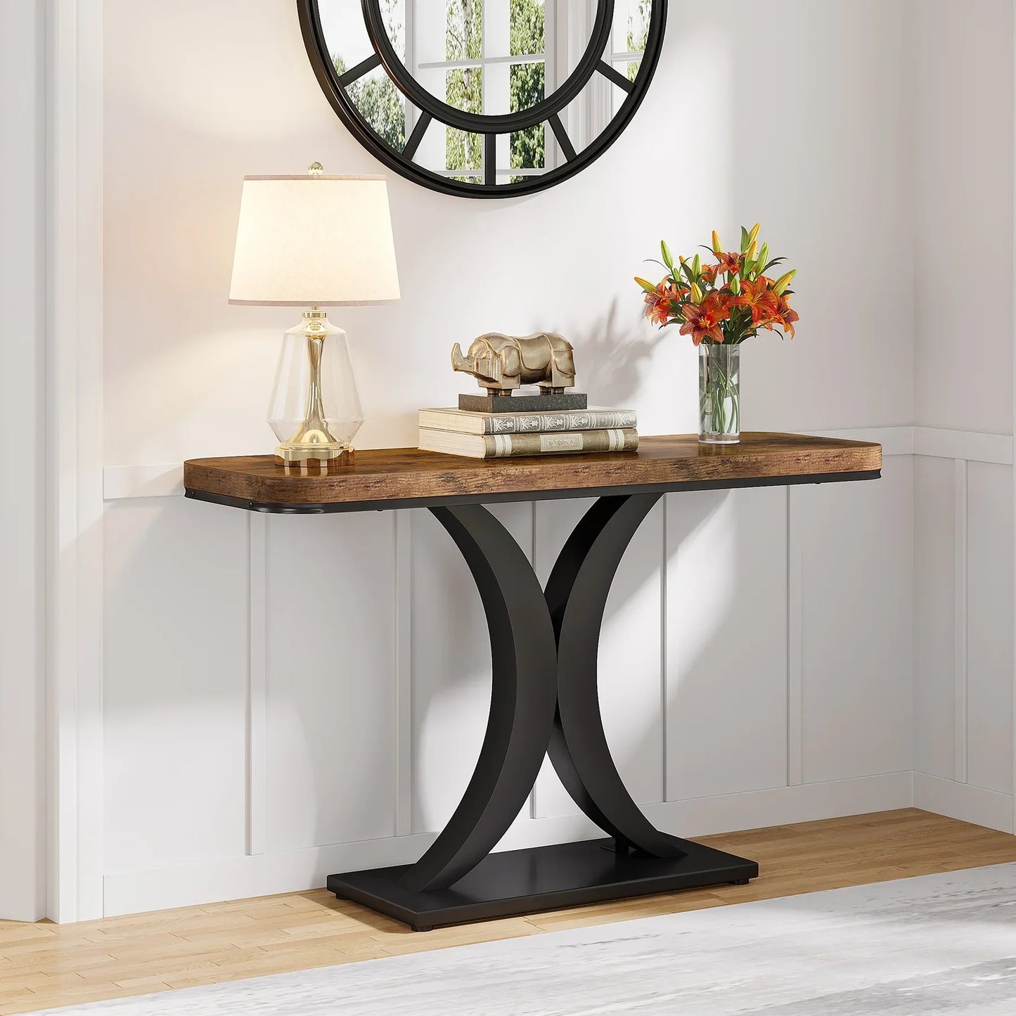 Tribesigns Industrial Console Table, 40 inch Narrow Entryway Foyer Table with Geometric Base, Rustic Hallway Accent Table