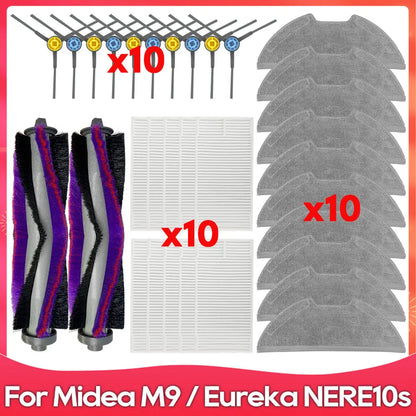 Compatible For ( Midea M9 / Eureka E20 Plus / NERE10s E10S / Obode A8 ) Spare Parts Accessories Main Side Brush Filter Mop Cloth