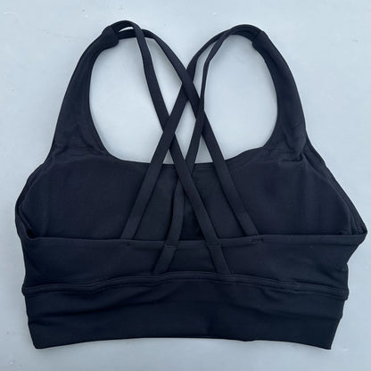 Solid Color Soft Cross Back Women Fitness Bra Tights Yoga Vest High Strength Shockproof Gym Sports Top Push Up With Chest Pad