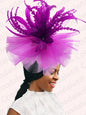 Kentucky Derby Big Fascinator Hat Women Wedding Elegant Feather Pillbox Cap