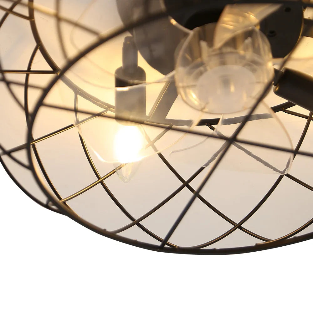 KOMORE Black Cage Ceiling Fan Light with Remote 5 Blades DC Motor for Office, Living Room, Bedroom