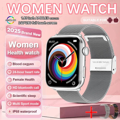 2025 AI Diagnosis NFC Smart Watch Women 1.85 inch AMOLED Blood pressure Heart