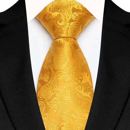 8cm Width Yellow Color Neck Ties For Men Paisley Dots Handmade