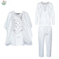 Boys White Blue Long Sleeve Tops Embroidery Dashiki Robe Shirt And Pant Set 3 PCS