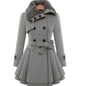 Women's Long Slimming Woollen Jacket Double Row Buttoned Narrow Fit Casual
