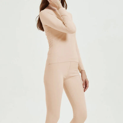 Women's Seamless Thermal Underwear Set Winter Warm Comfortable Solid Lingerie Long Johns Sexy Knitted Polyester Elastane Blend