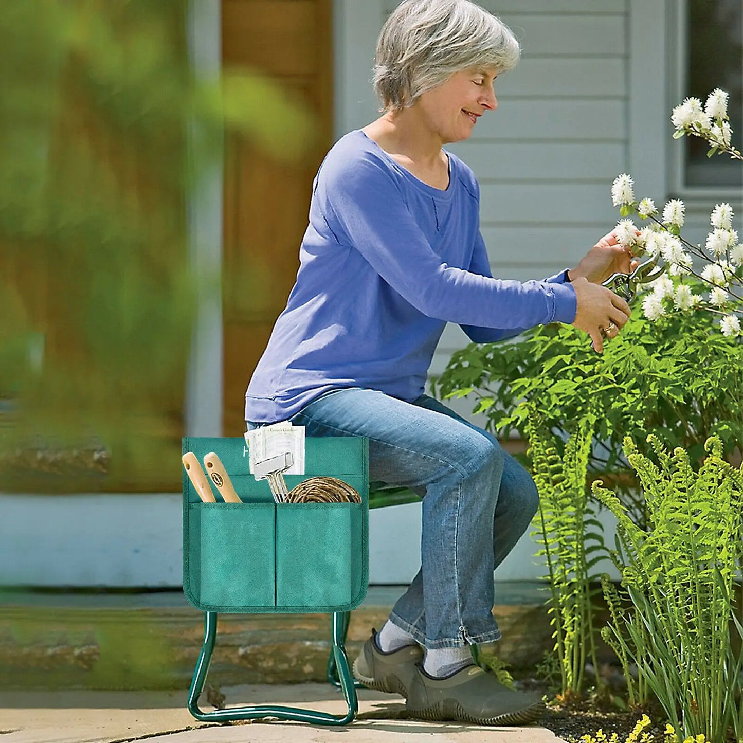 Heavy Duty Garden Kneeler Seat, Thickend Soft Eva Pad, Foldable Garden Stool Pouch, Steel Frame, Gardening Bench