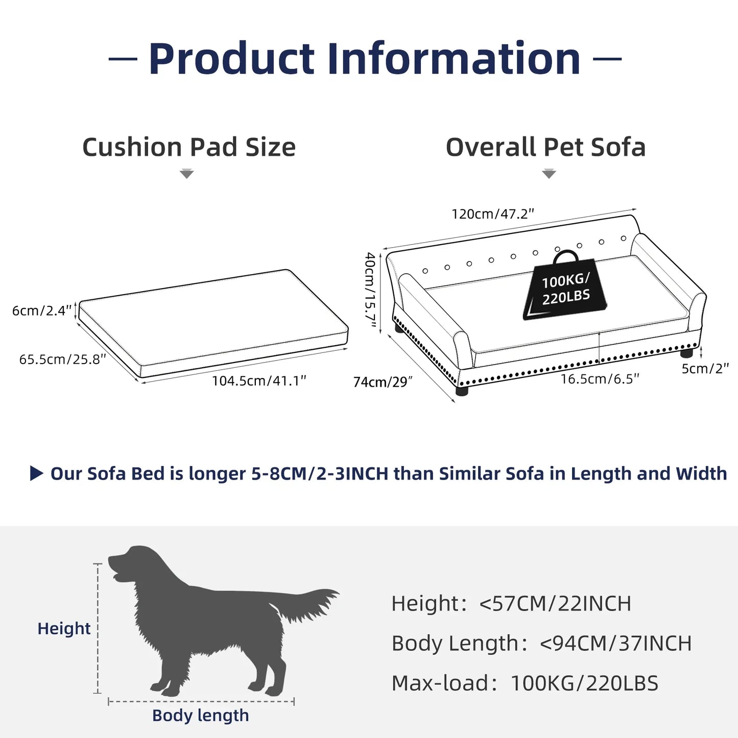 Dutch Velvet Upholstered Pet Lounge Chair, Dog Bed, Sofa, Couch Bed, Solid Wood Legs, Detachable Pad, Pet Supplies, L, XXL